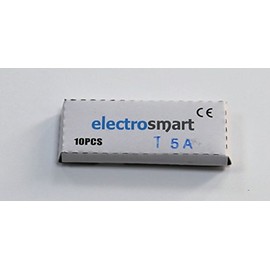 electrosmart Pack of 10 T5A 20mm x 5mm Glass Fuses 250v Slow Blow/Time Delay/Lag