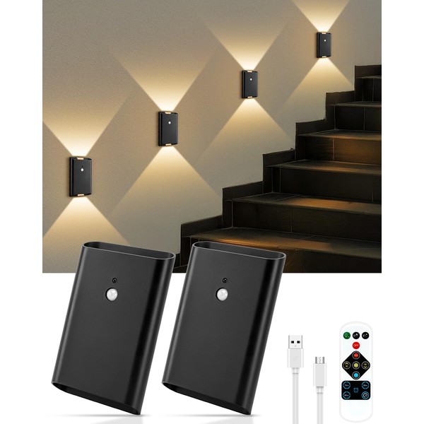 2 Pack Motion Sensor Wall Sconce with Remote – Rechargeable