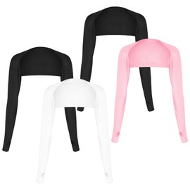 Grevosea 4 Pack Cooling Shawl Arm Sleeves for Women Sun Sleeves for Women UV Protection Arm Covers with Finger Hole for Golfing Riding Driving (Black, White, Pink)