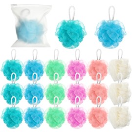 24 Pack Travel Size Loofah Individually Wrapped, Small Shower Puff Bath Sponge Pouf Ball Bulk Mesh Bath Puff Mini Loofah Sponge with Bags for Women Men Shower Care (Colorful, 25g)