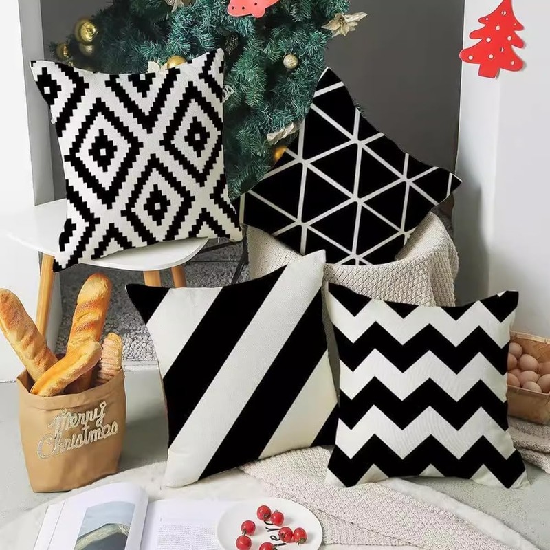 4 PCS Throw Pillow Case Pillows Cushion Cover Black and