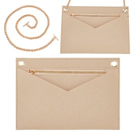 WADORN 1 Set Purse Organizer Insert Conversion Kit with Gold Chain, Felt Handbag Organizer Insert Inner Pocket Liner Clutches Mini Envelope Bag Conversion Accessories for Kirigami Pochette, Beige