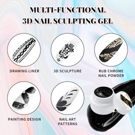 U-Shinein 3D Nail Sculpting Gel,Non Wipe Painting Nail Polish Gel with Nail Painting Pen for Art Carving Modeling,Rub Chrome Nail Powder,and Nail Painting UV/Led Manicure DIY, #Black