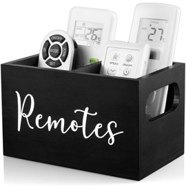 DRASTAR Remote Control Holder, TV Remote Holder, Remote Organizer Caddy for Table, Wooden Remote Box for Nightstand, Bedside Caddy Black