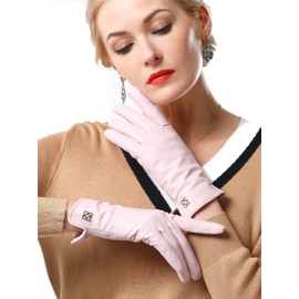 NappaNovum Women's Classic Italian Nappa Leather Gloves Lambskin Winter Comfort Lining Fashion Gloves (Touchscreen or Non-Touchscreen) (S, Pink)