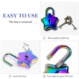 LITAITAI Mini Star Shape Decorative Padlock,Gold Star Lock with 2 Star Key,Luggage Cabinet Handbag Diary Book,Gym Locker Lock Easy Cute (Colorful-2PCS)