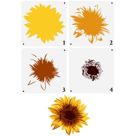 FINGERINSPIRE 4Pcs Layered Sunflowers Painting Stencil 11.8x11.8inch Reusable Sunflowers Pattern Drawing Template Plants Theme Decoration Stencil for Painting on Wood Wall Paper Furniture