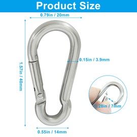 LifCratms 10 Pcs Spring Snap Hooks Heavy Duty, M4/1.57 Inch Stainless Steel Carabiner Clip, for Indoor and Outdoor Activity, Camping, Fishing, Hiking (Silver)