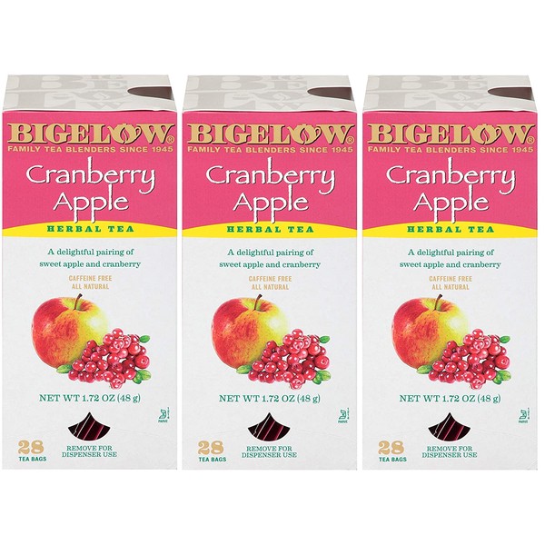 Bigelow Cranberry Apple Herbal Tea Bags 28-Count Box (Pack of 3) Cranberry Apple Hibiscus Flavored Herbal Tea Bags All Natural Non-GMO