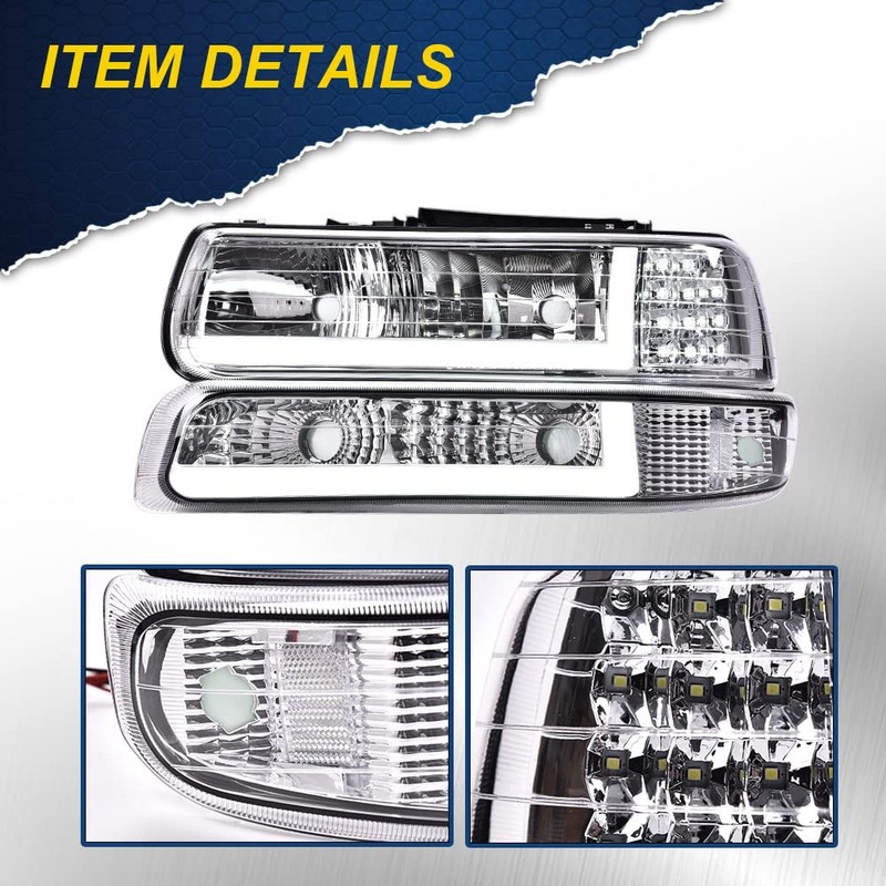 CHEDA Headlights Compatible with Chevy Silverado 1500 2500 1999-2002(Basic Style,