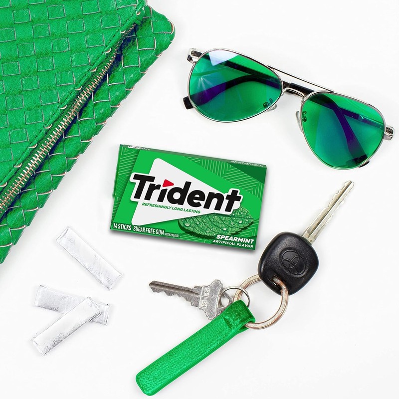 Trident Spearmint Sugar-Free Chewing Gum, 12 Packs of 14 Pieces