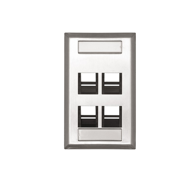 Leviton 43081-1L4 4-Port Angled Stainless Steel QuickPort Single Gang Wallplate