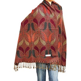 Falari Women's Woven Pashmina Shawl Wrap Scarf 80" X 27" Burgundy Grey