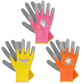 Kids Gardening Gloves 3 Pairs Toddlers Rubber Coated Work Gloves Children Garden Gloves Thorn Proof Heavy Duty Gloves Garden Working Gloves for Boys Girls Children Housework Duty Work