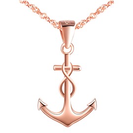 INFINIONLY Women's / Girls' Necklace Bracelets and Earrings, 925 Silver Jewellery Sets, Anchor Necklace Bracelet Earrings, Pendant Bracelets Earrings with Anchor and Infinity Symbol, Rose Gold,