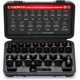 FOCUS AUTO TOOLS 17 PCS 3/8" Drive Impact Bolt and Nut Extractor Socket Set for Removing Damaged