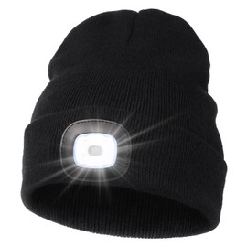 MELASA Unisex Hat with Light, USB Rechargeable Hands Free Headlamp LED Beanie, Winter Gifts for Men Dad Father Husband