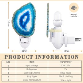 Hortsun Stone Nightlight Plug into Wall Christmas Agate Night Light Agate Slice Light Crystal with Switch Home Decor Hallway Lights, Nightlight for Toilet Kitchen Bedroom(Blue)