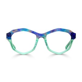 eyebobs - Tough Nut | Premium Reading Glasses for Men and Women | Geometric Frame for Average Faces | Mint Green Crystal & Blue Pattern, 1.25
