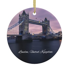 London United Kingdom Ornament, 3" Ceramic Double Sided Christmas Ornament City Travel Souvenir, Round Hanging Pendant Ornaments, Gifts for Xmas Holidays, Travel Memorable Ornaments for Home Decor