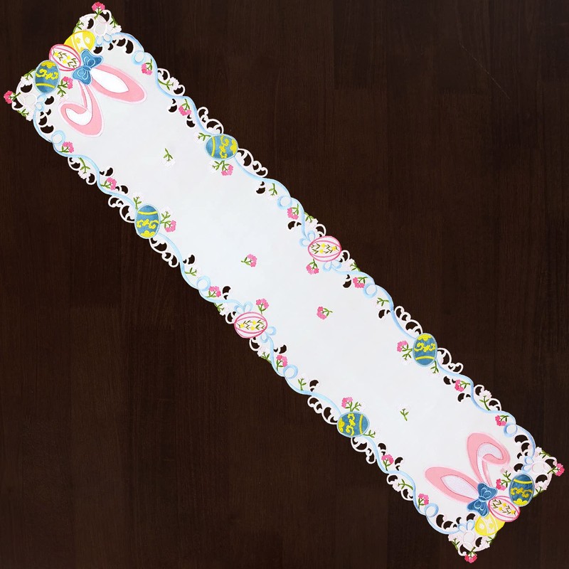 Grelucgo Embroidered Easter Bunny Table Runner (13 x 54 inch)