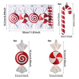 12Pcs Christmas Lollipop Candy Cane Ornaments, Hanging Candy Cane Christmas Tree Crafts 6.5Inch Red White Fake Candy Pendant for Xmas Tree Decor New Year Home Party Supplies (12PCS)