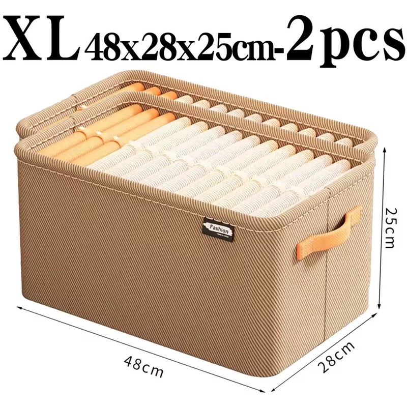 Foldable Fabric Clothes Storage Box with Handle, Gray Wardrobe Organizer