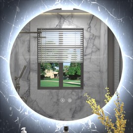 JSneijder 28 Inch Round LED Bathroom Mirror, Backlit Vanity Bathroom Mirror with Lights Round,LED Lighted, Dimmable, Anti-Fog,3000K/4500K/6000K