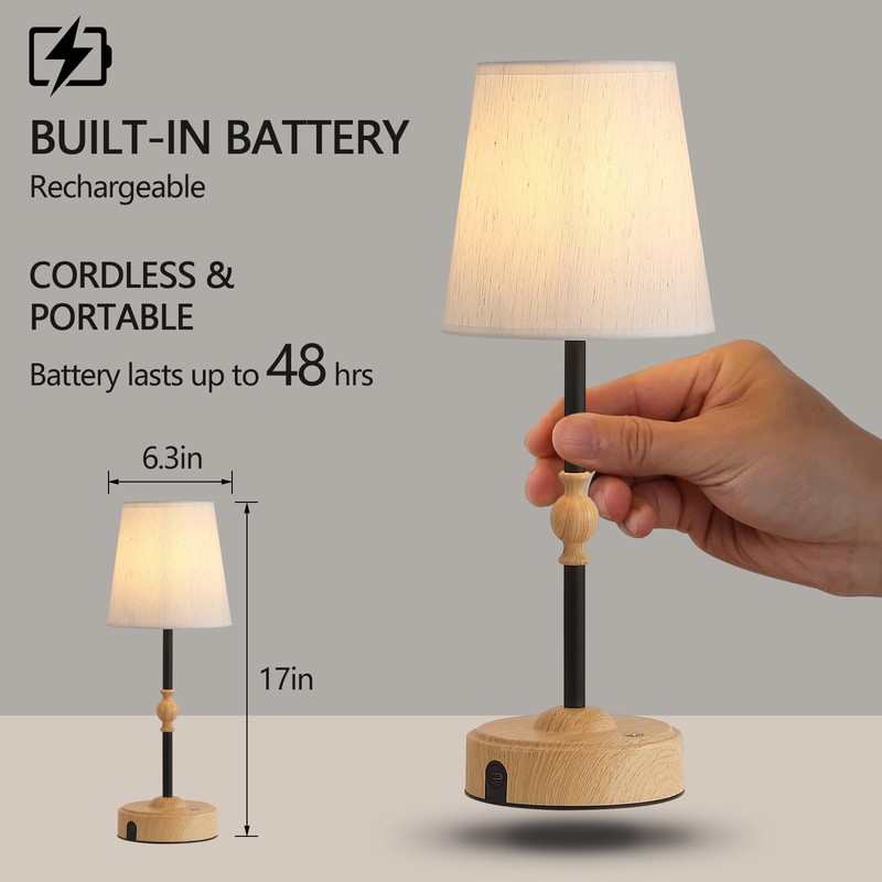 MEIXISUE Cordless Rechargeable Table Lamp with Dimmer,Portables Battery Operated Table