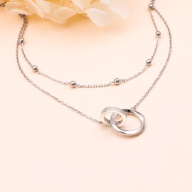 DAOSHANG Circle Choker Necklace S925 Sterling Silver Choker Necklace for Women Dainty Double Circle Layered Necklace for Women Circle Jewelry for Women Girl