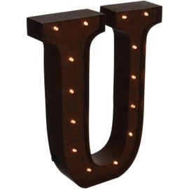 The Gerson Company U LED Lighted Metal Letter with Rustic Brown Finish and Timer Function