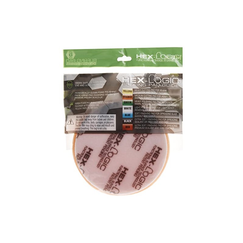 Chemical Guys Hex-Logic Almohadilla de Corte Medio-Pesada BUFX-102HEX6, Naranja, 6.5