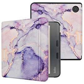 Caweet Case for Kobo Libra Colour (Model:N428, 2024 Release), Ultra Lightweight PU Leather Shell Cover with Auto Wake/Sleep, Lilac Marble