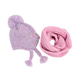 Girls Purple Winter Hat Set with Chunky Knit Infinity Scarf (Small Child 4-6 Y)