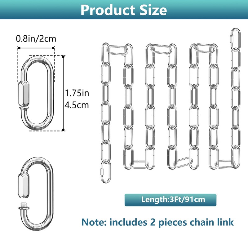 garini 3 Feet Industrial Silver Light Fixture Chain, Metal Pendant