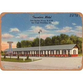 7 x 10 METAL SIGN - Missouri Postcard - Travelers Motel, Inter-Section Hi-way 25 & 55, near Cape Girardeau, Mo - Vintage Rusty Look