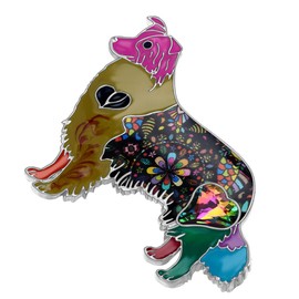WEVENI Enamel Alloy Crystal Border Collie Dog Brooch Rhinestone Pins Scarf Suit Accessories for Women Lady Girls 36 mm x 47 mm Metal Enamel Not Known, Metal enamel, not known