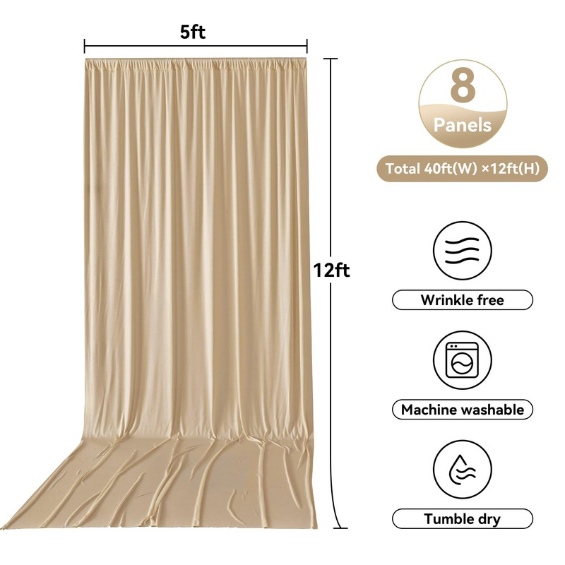 40ftx12ft Beige Backdrop Curtains for Parties, Wrinkle Free Polyester Photo