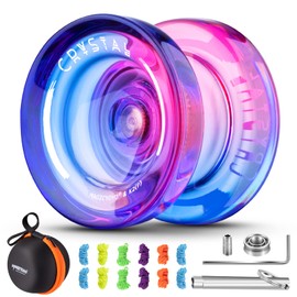 Responsive Yoyo for Kids Yoyo K2 Crystal Pink Purple, Dual Purpose Yoyo for Beginner, Trick Yoyo Professional Yoyo Ball with Unresponsive Yoyo Bearing Kit + 12 Yoyo Strings + Yoyo Case