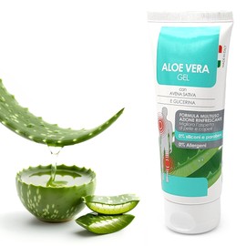 Aloe Vera Gel 100 ml – mit Hafer Sativa und Glycerin – feuchtigkeitsspendend und erfrischend für Haut und Haare – 0% Silikone und Parabene – Mehrzweck-Formel für alle Hauttypen