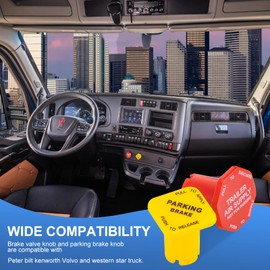 Parking and Air Brake Knobs 298818 298817, 298818N Yellow Semi Truck Parking Brake Knobs and 298817N Red Tractor Trailer Air Brake Knob, Replacement for Peterbilt Kenworth Volvo Western Star Truck