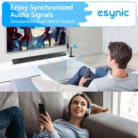 eSynic Portable 1 in 2 Out Optical Audio Splitter 1M/3ft 2 Way SPDIF Toslink Optical Splitter Aluminum Alloy Shell Optical Cable Audio Splitter Supports PCM2.0/DTS/Dolby-AC3 for Soundbar HDTV etc