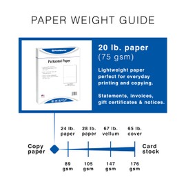 PrintWorks Professional 3 5/8" Horizontal Perforated Paper 8.5” x 11” - Perfect For W-2, 1099, & Statement Use - Made in the USA - 500 Sheets - 20 lb - Printer Compatible - White (04132)