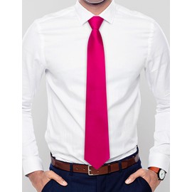 Hi-Tie Hot Pink Zipper Ties for Men Adjustable Pre-Tied Necktie Lapel Pin Pocket Square Cufflinks Set