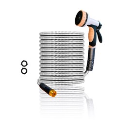 Floral Drip Garden Hose 75 ft- Flexible Light Weight Metal Water Hose. Non Expandable, No Kink, Pet and Rust Proof Hose. For Outdoor Use. Manguera Para Jardin. BONUS 10-way Spray Nozzle