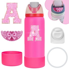 Pink Accessories Set Compatible with Owala Water Bottle, Includes Silicone Boot, Replacement Stopper, Seal Ring, Lid Decoration Plate, Sticker Compatible with Owala Free Sip 24oz&32oz(A)