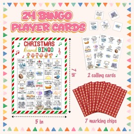 QUDNCR Christmas Bingo Game, Merry Christmas Party Bingo Cards for Adults, Xmas Party Decorations Supplies, Winter Themed Birthday Favors for 24 Players, 12
