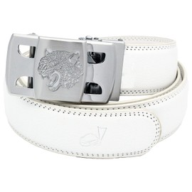 QHA Mens Designer Automatic Ratchet Belt Tiger Buckle Gift Silver White 32"-38"