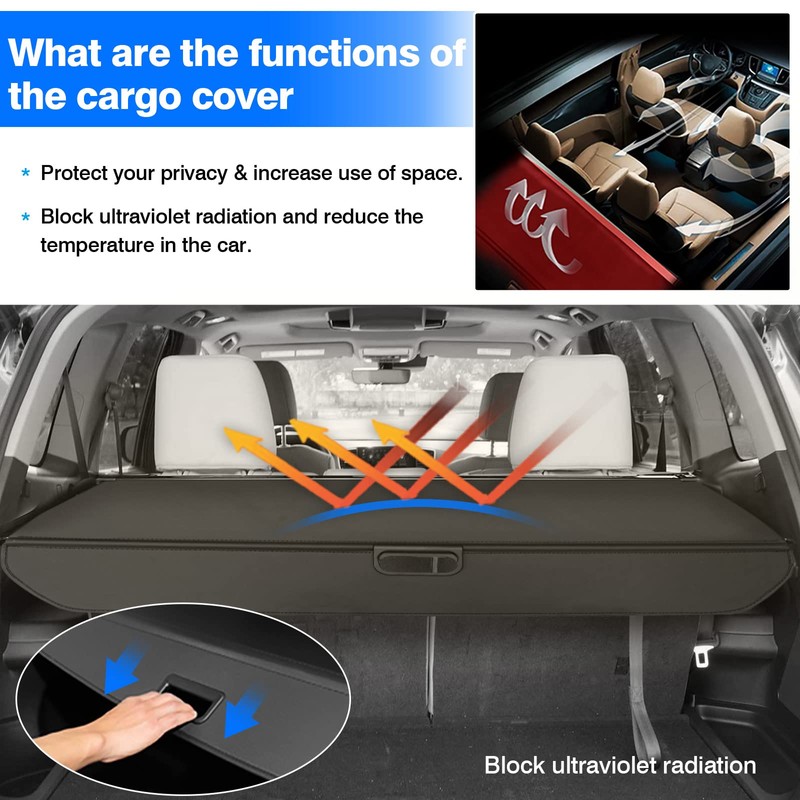 Powerty Cargo Cover for 2016-2022 Honda Pilot Trunk Cover Retractable