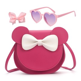 LJCTULY Kids Purse for Girls - Little Mouse Ear Bow Crossbody Bag - Cute Purse for Toddler Aged 2-8 - Girls Wallet Birthday Gift Set (Hot Pink)